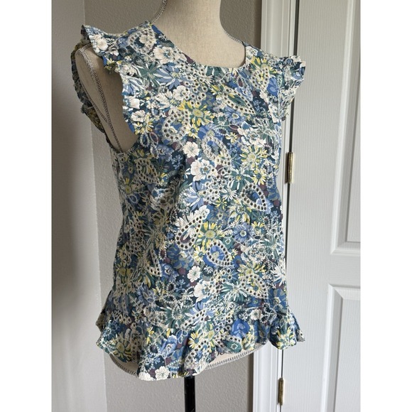 Solitaire Tops - Solitaire Floral Eyelet Lace Ruffled Hem Sleeveless Top Short Medium CottageCore